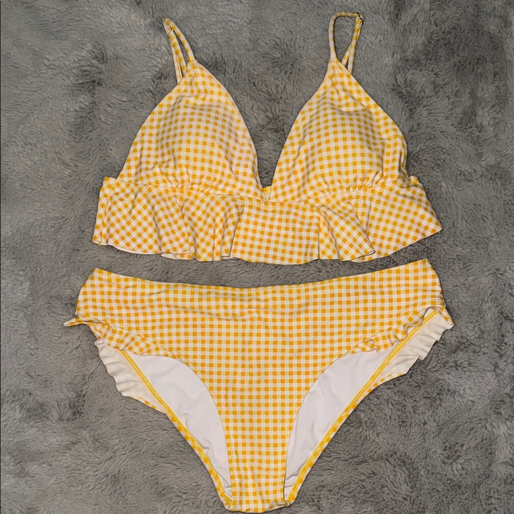 Cupshe Yellow Gingham Ruffle Bikini Set Large